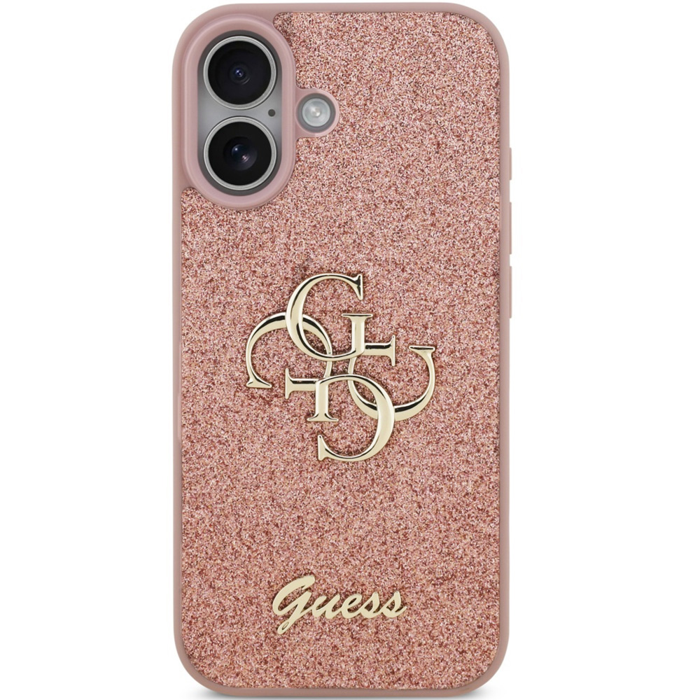 Etui Guess Fixed Glitter Big 4G do iPhone 17, różowo-brokatowe